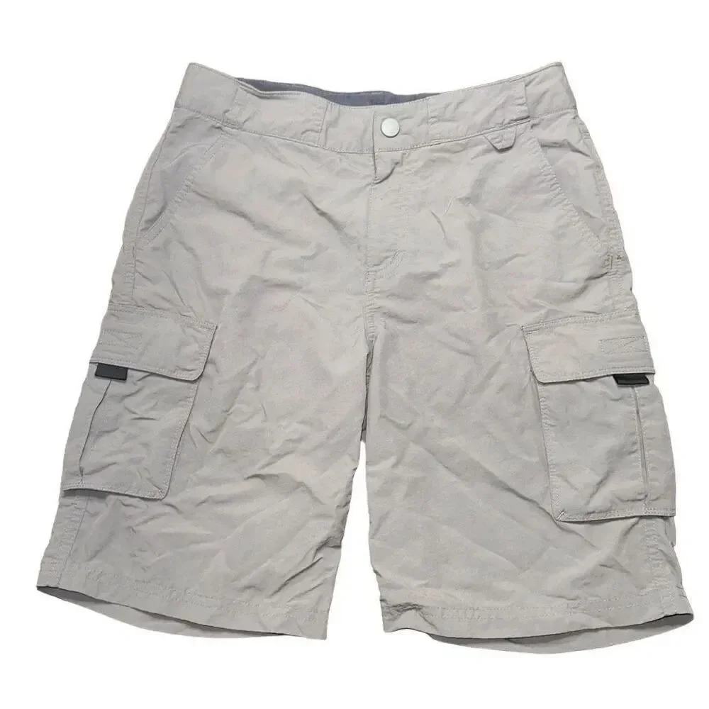 Boys sz M 8-10 Cargo synthetic shorts in dr gray adjustable quick dry adventure